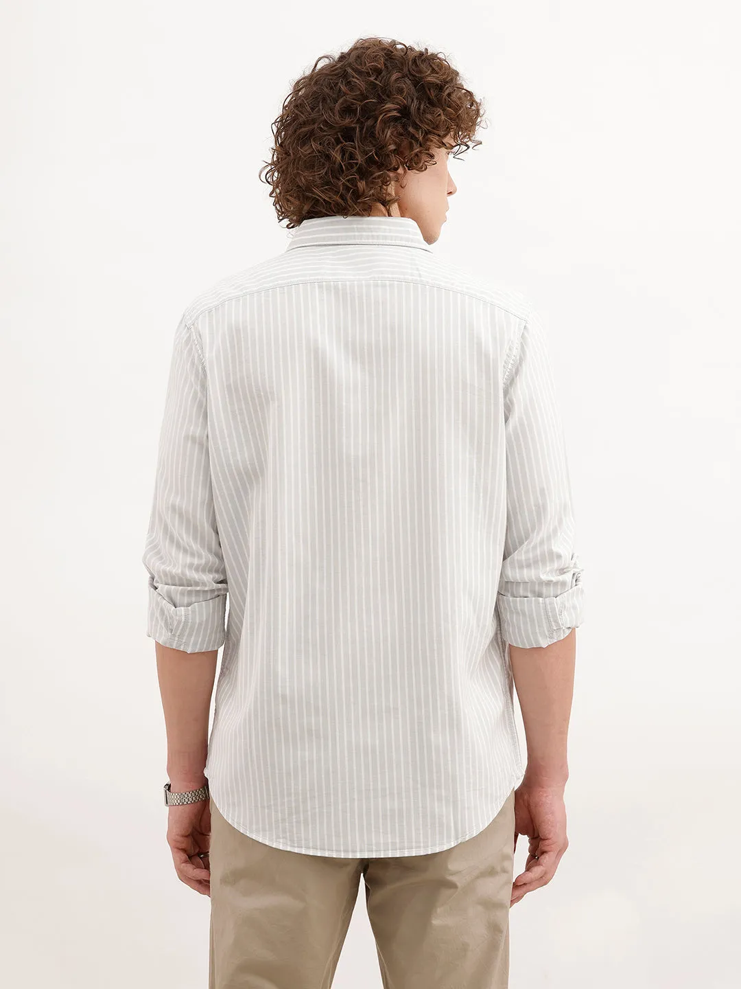 Classic Slim Fit Striped Shirt | Grey sold by Wrogn product image thumbnail 3