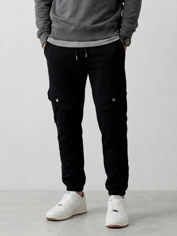 Men's casual cargo knit joggers | Black made by Wrogn