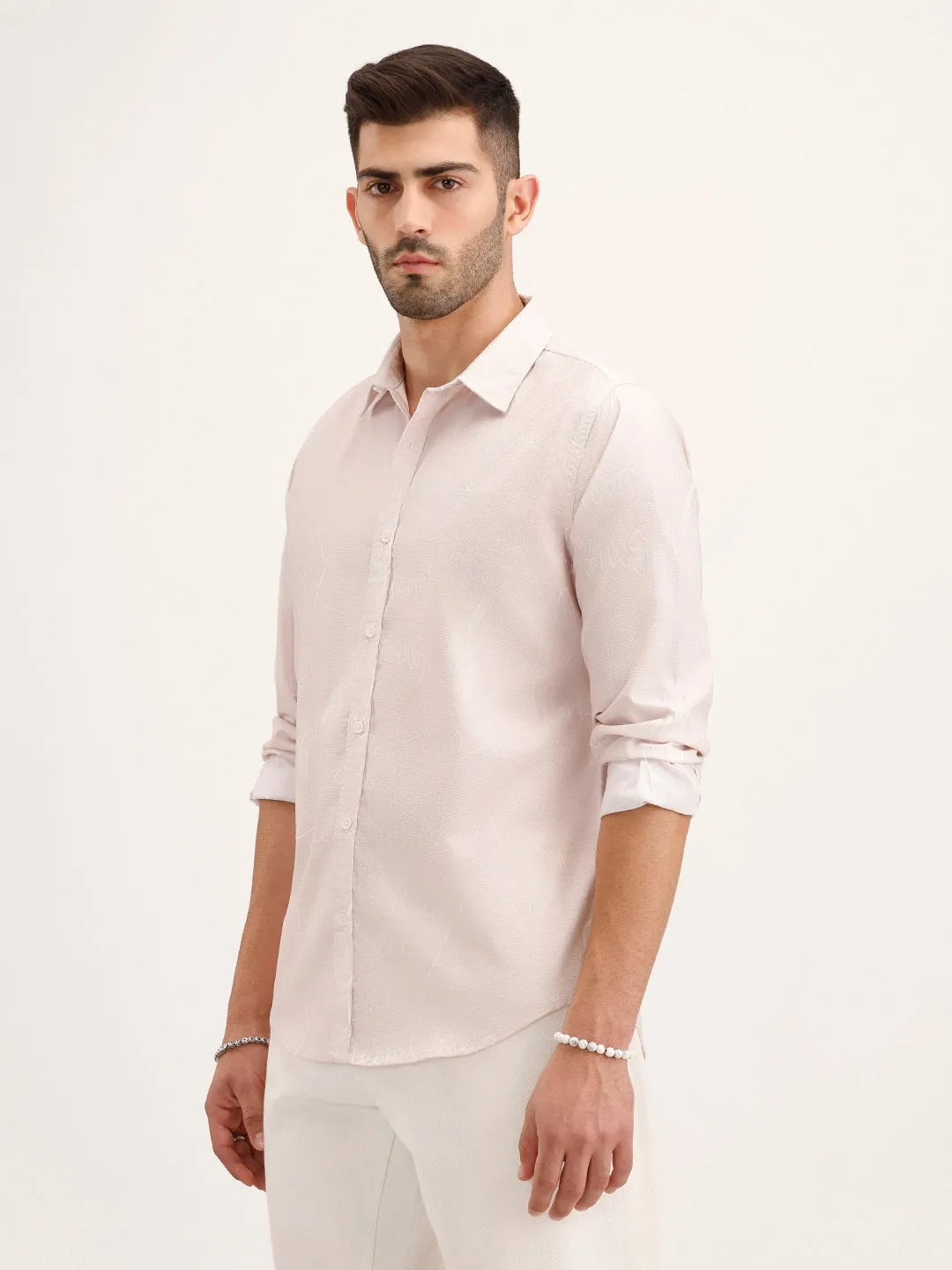 Slim Fit Textured AOP Shirt | Pink sold by Wrogn product image thumbnail 4