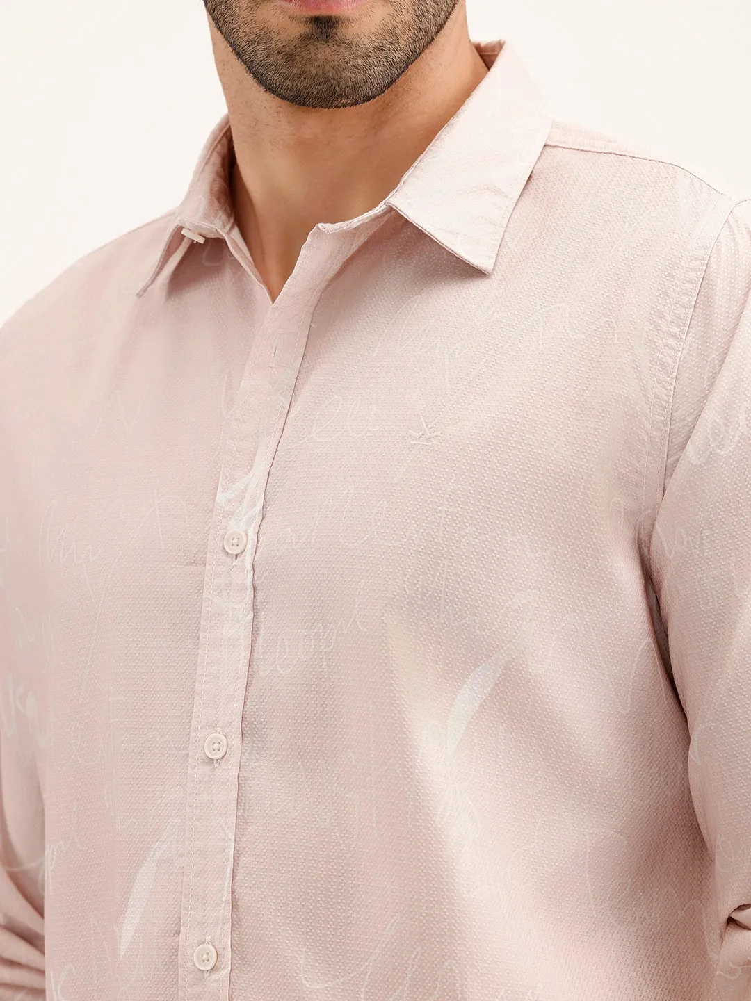 Slim Fit Textured AOP Shirt | Pink sold by Wrogn product image thumbnail 5