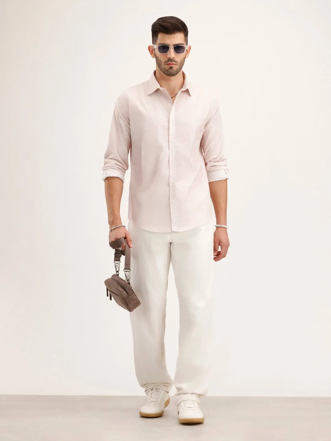 Slim Fit Textured AOP Shirt | Pink sold by Wrogn product image thumbnail 2