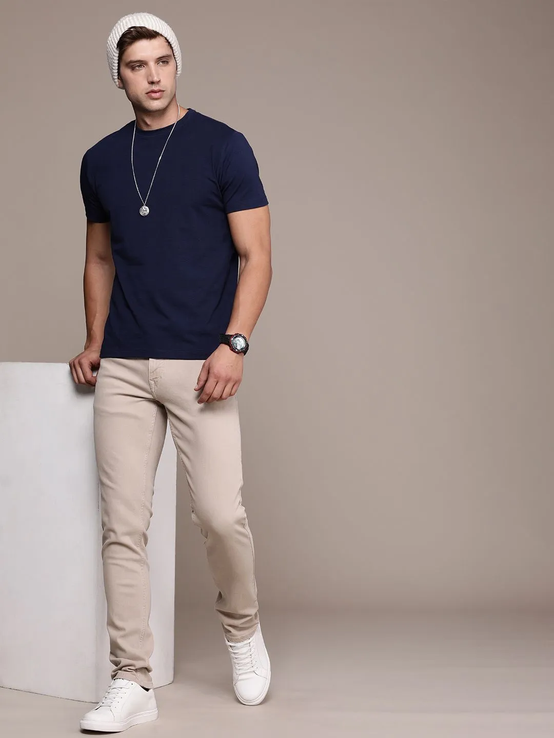 Durable Straight Fit Beige Jeans sold by Wrogn product image thumbnail 4