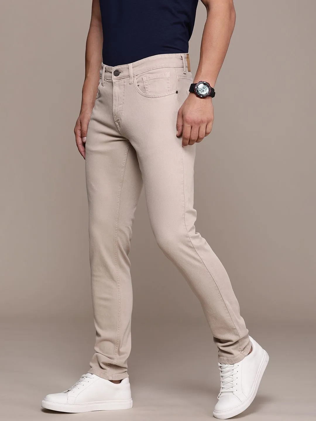 Durable Straight Fit Beige Jeans sold by Wrogn product image thumbnail 2