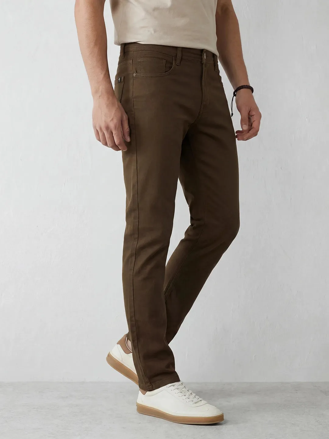 Solid Slim Fit Trouser | Brown sold by Wrogn product image thumbnail 4