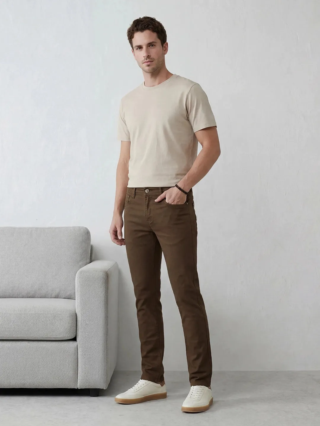 Solid Slim Fit Trouser | Brown sold by Wrogn product image thumbnail 2