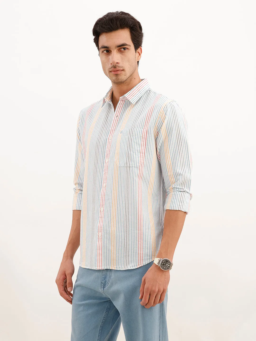 Classic Regular Fit Full Sleeve Shirt | Blue sold by Wrogn product image thumbnail 4