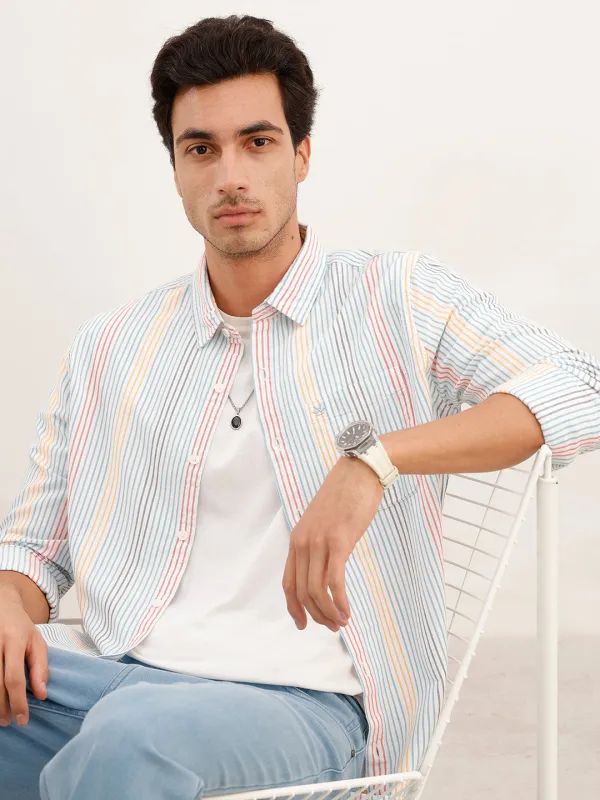 Classic Regular Fit Full Sleeve Shirt | Blue made by Wrogn