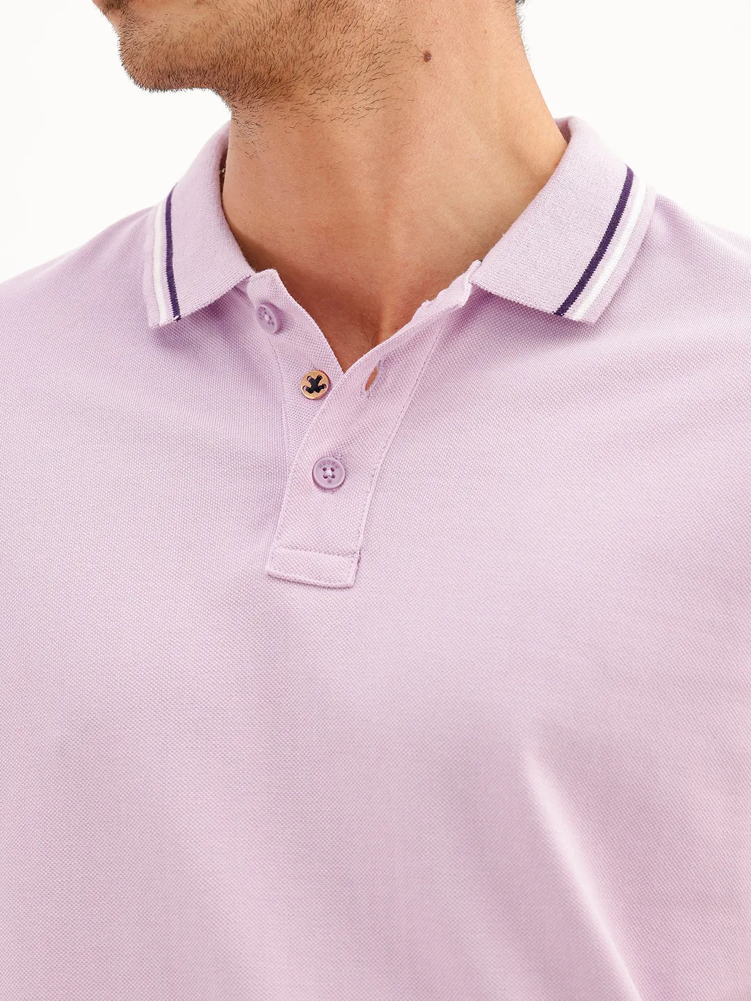 Regular Fit Tipping Collar Polo T-Shirt | Purple sold by Wrogn product image thumbnail 5