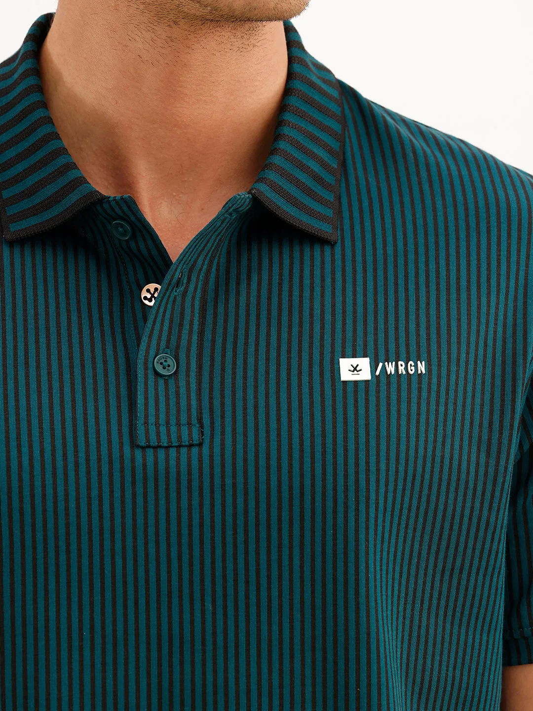 Classic Slim Fit Striped Polo T-Shirt | Green sold by Wrogn product image thumbnail 5