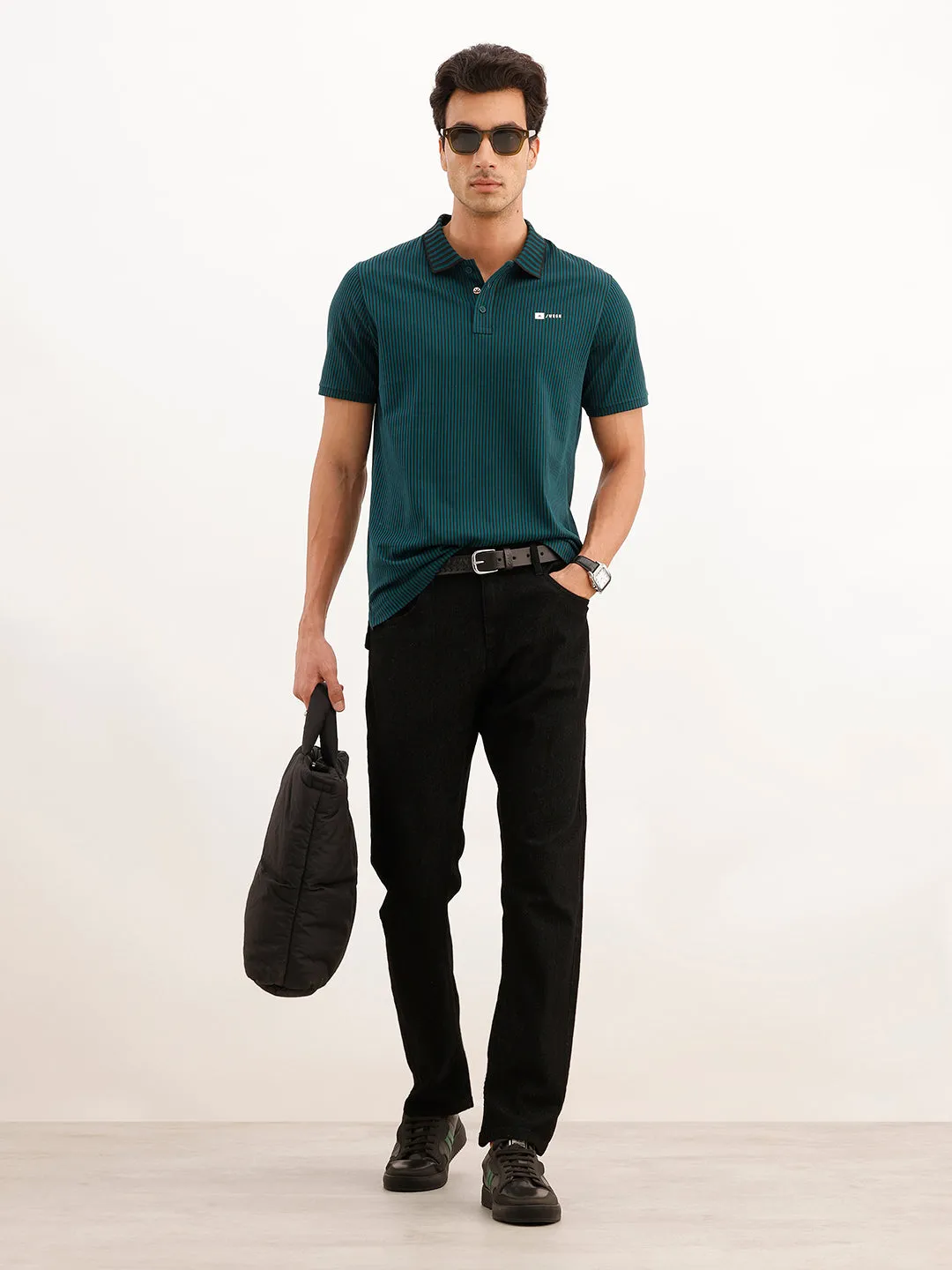 Classic Slim Fit Striped Polo T-Shirt | Green sold by Wrogn product image thumbnail 2