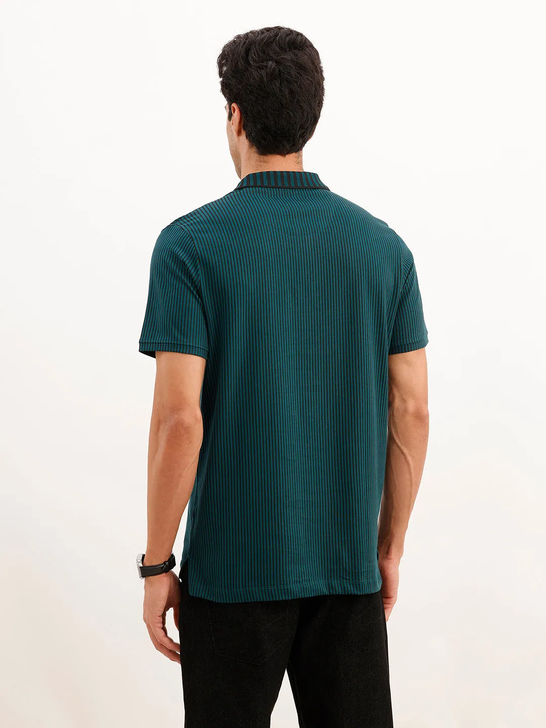 Classic Slim Fit Striped Polo T-Shirt | Green sold by Wrogn product image thumbnail 3
