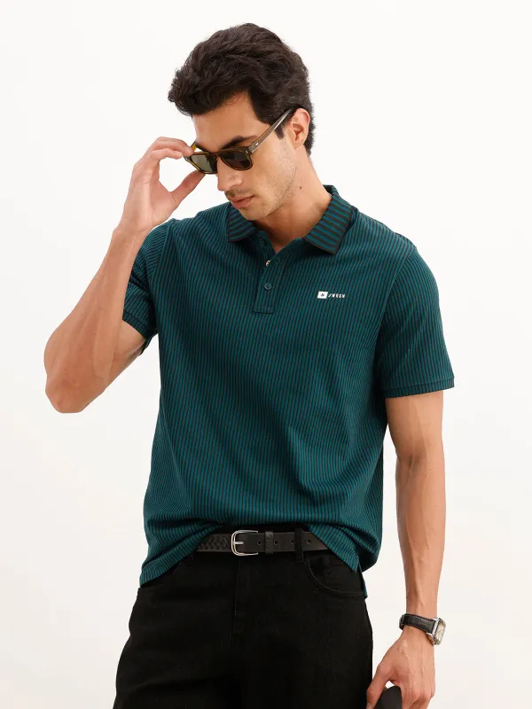 Classic Slim Fit Striped Polo T-Shirt | Green made by Wrogn