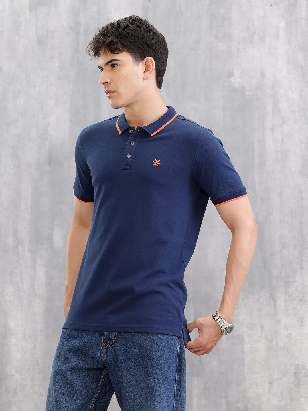 Contrast Collar Tipping Polo T-Shirt | Navy Blue sold by Wrogn product image thumbnail 5