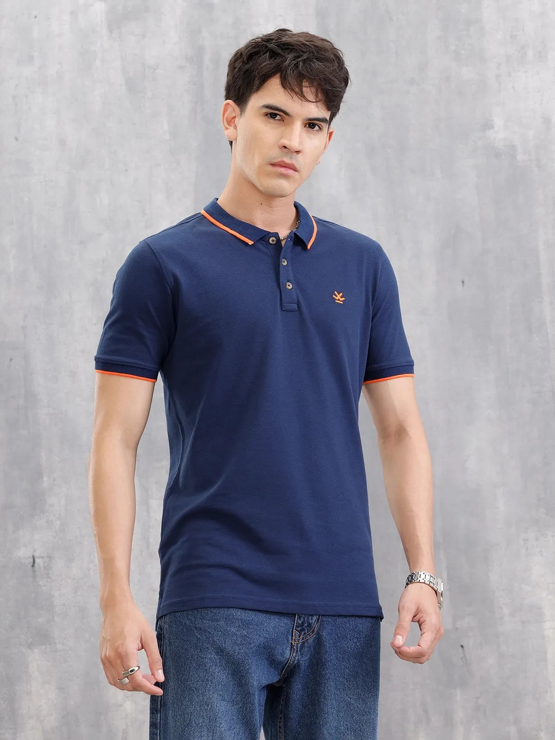 Contrast Collar Tipping Polo T-Shirt | Navy Blue sold by Wrogn