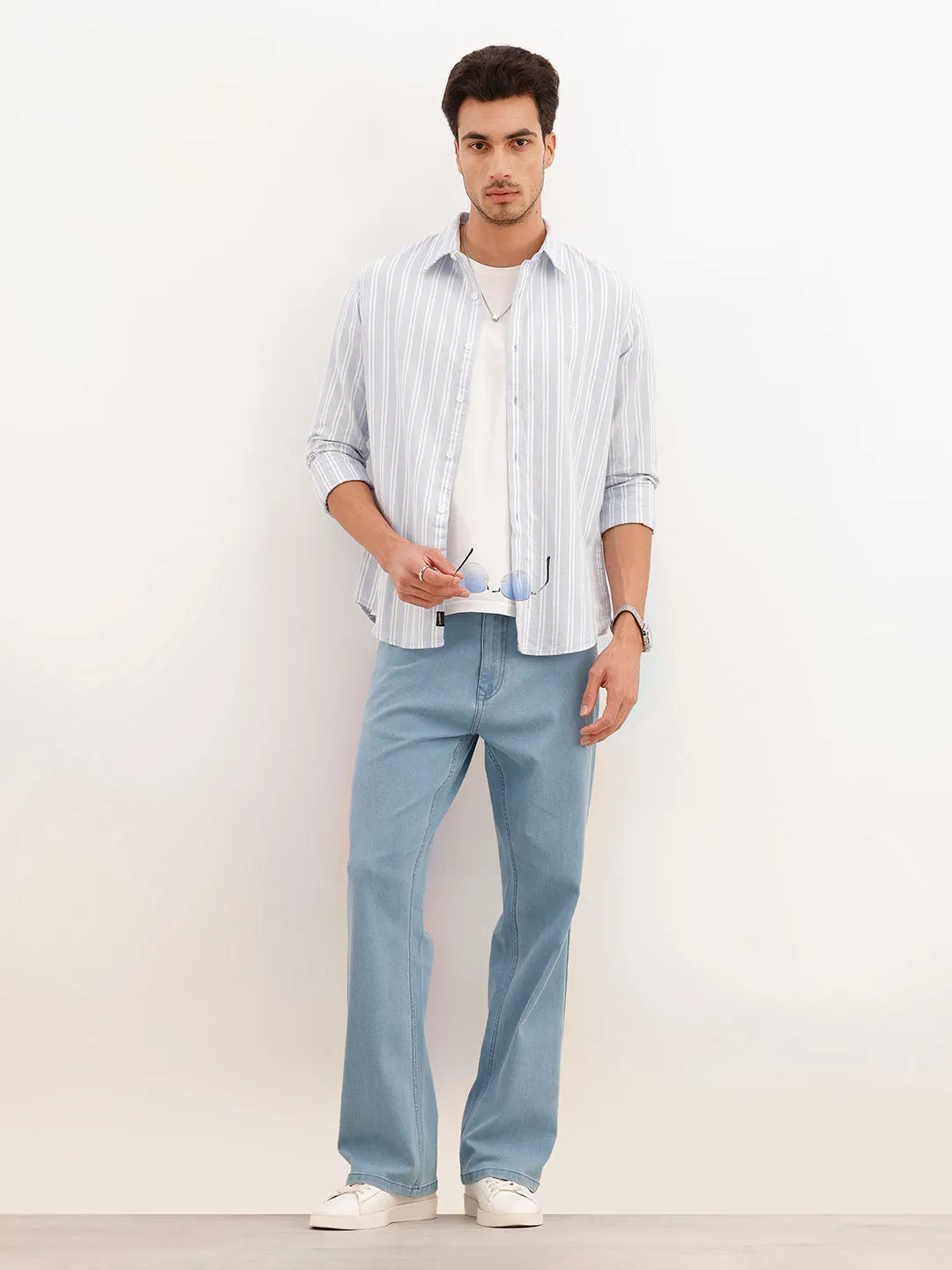 Classic Slim Fit Brushed Striped Shirt | Blue sold by Wrogn product image thumbnail 2