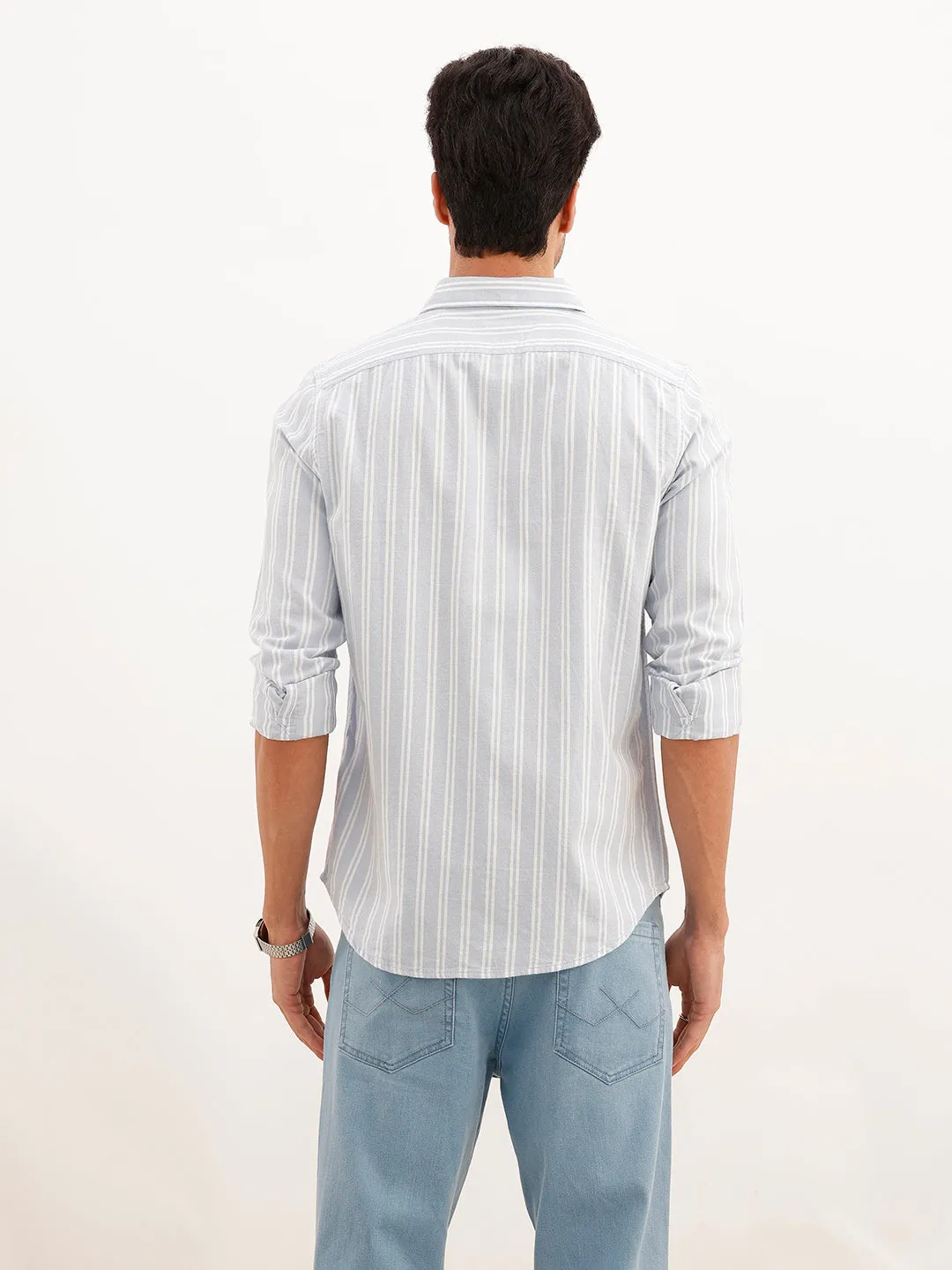 Classic Slim Fit Brushed Striped Shirt | Blue sold by Wrogn product image thumbnail 3