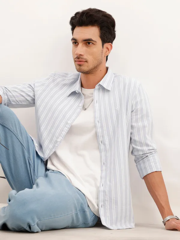 Classic Slim Fit Brushed Striped Shirt | Blue made by Wrogn