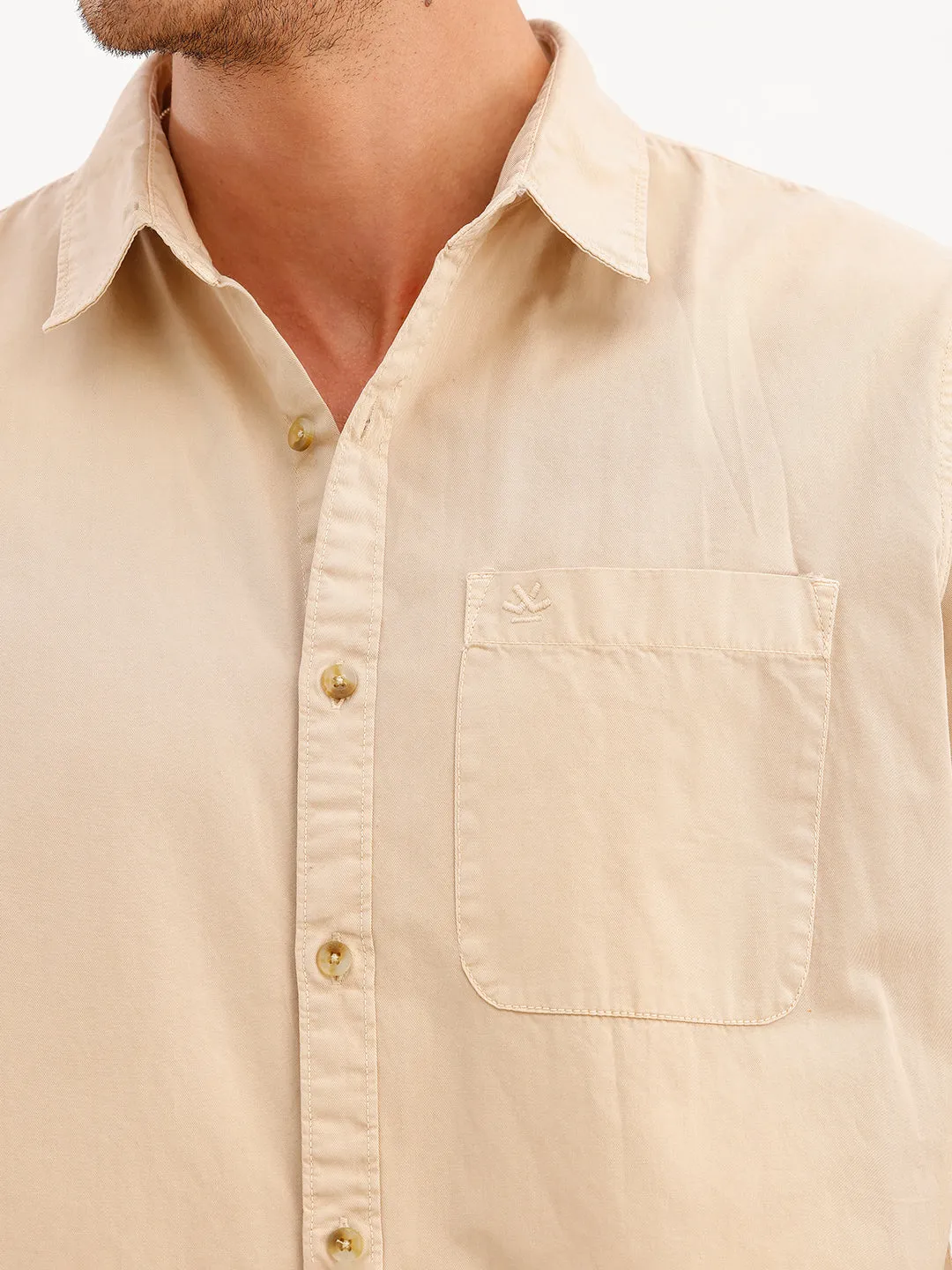 Solid Regular Fit Full Sleeve Overdyed Shirt | Beige sold by Wrogn product image thumbnail 5