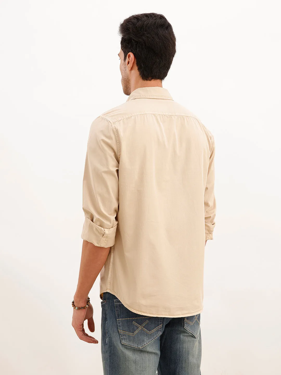 Solid Regular Fit Full Sleeve Overdyed Shirt | Beige sold by Wrogn product image thumbnail 3
