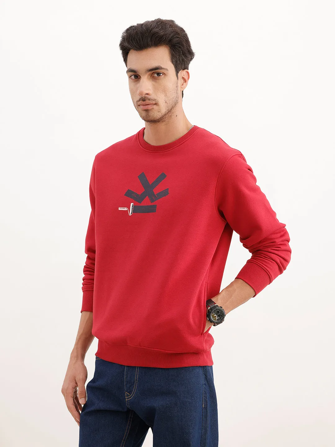 Comfort Fit Placement Printed Sweatshirt | Red sold by Wrogn product image thumbnail 4