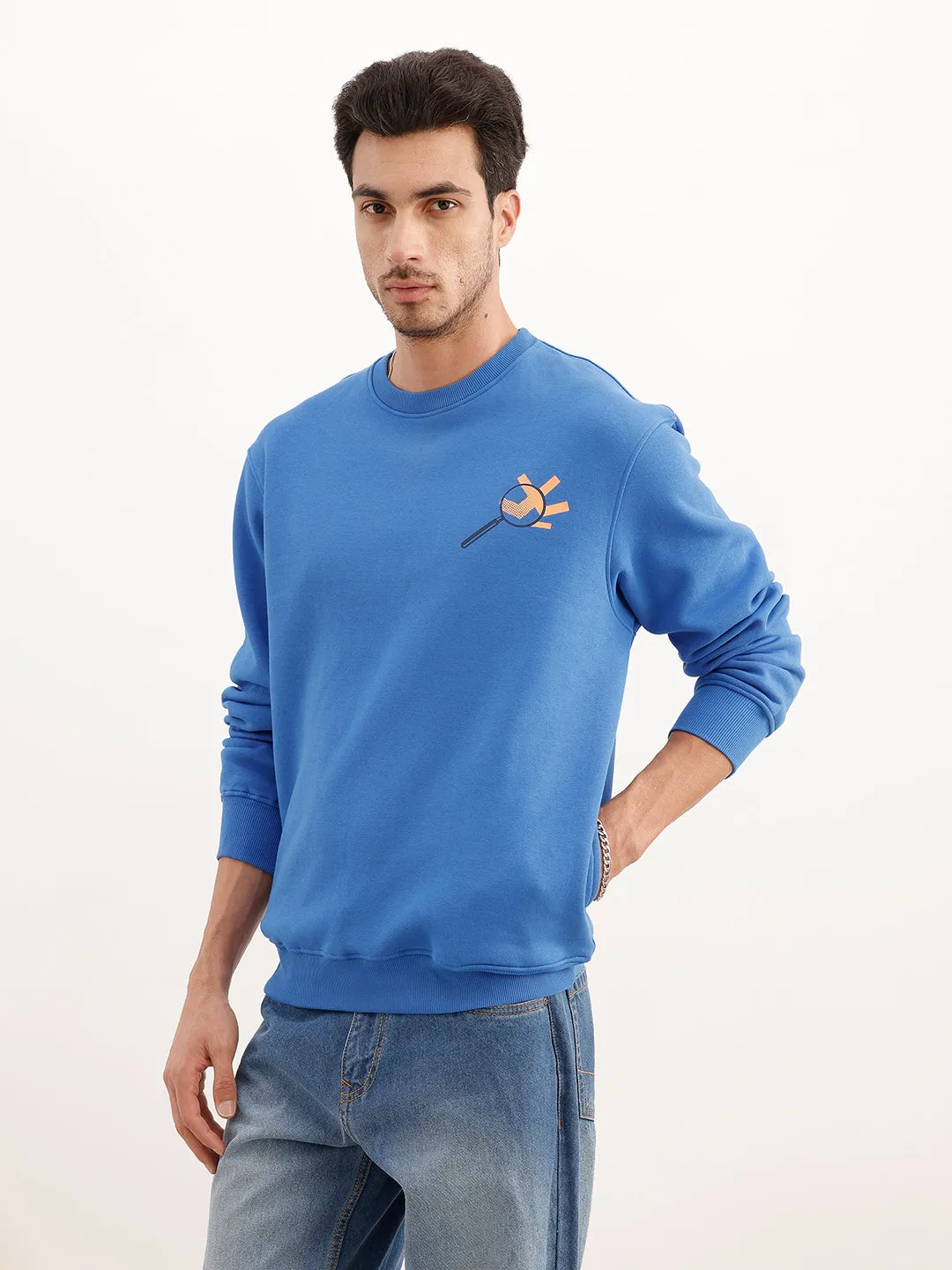 Comfort Fit Placement Printed Sweatshirt | Blue sold by Wrogn product image thumbnail 4