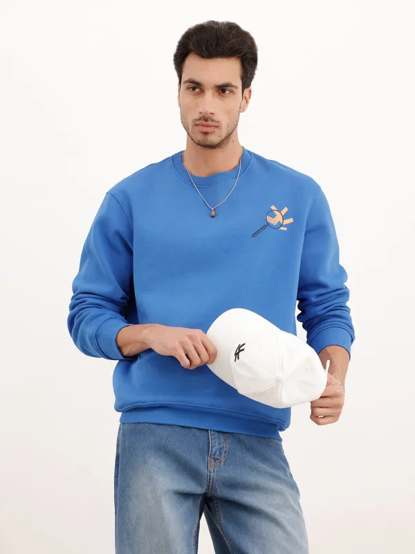 Comfort Fit Placement Printed Sweatshirt | Blue made by Wrogn