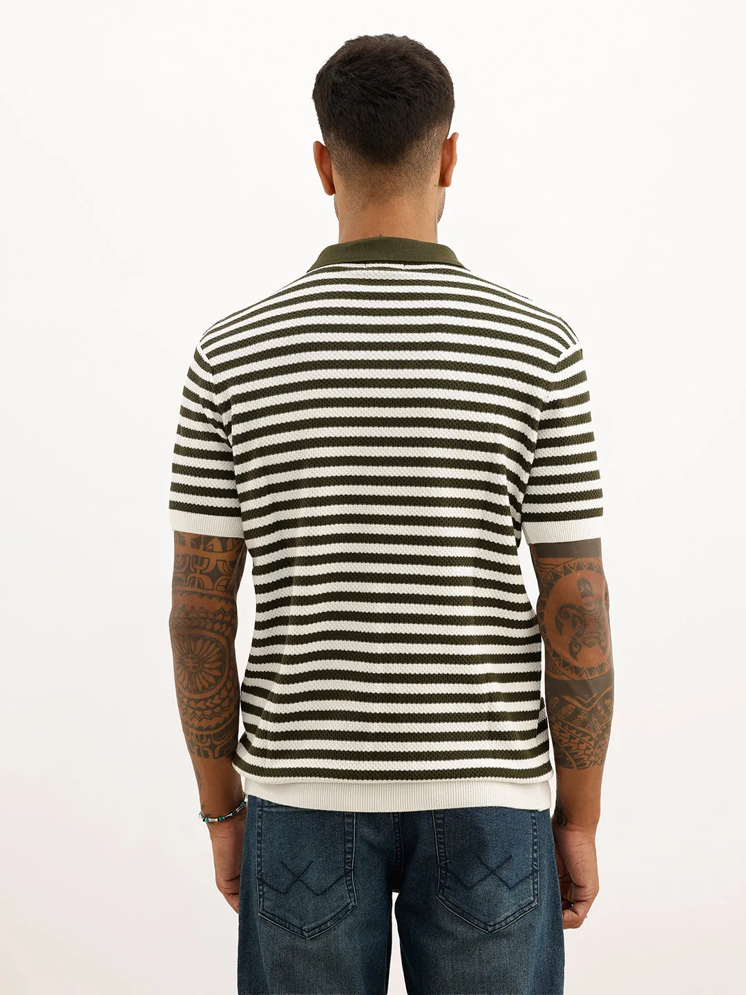 Slim Fit Textured Polo T-Shirt | Off White sold by Wrogn product image thumbnail 3