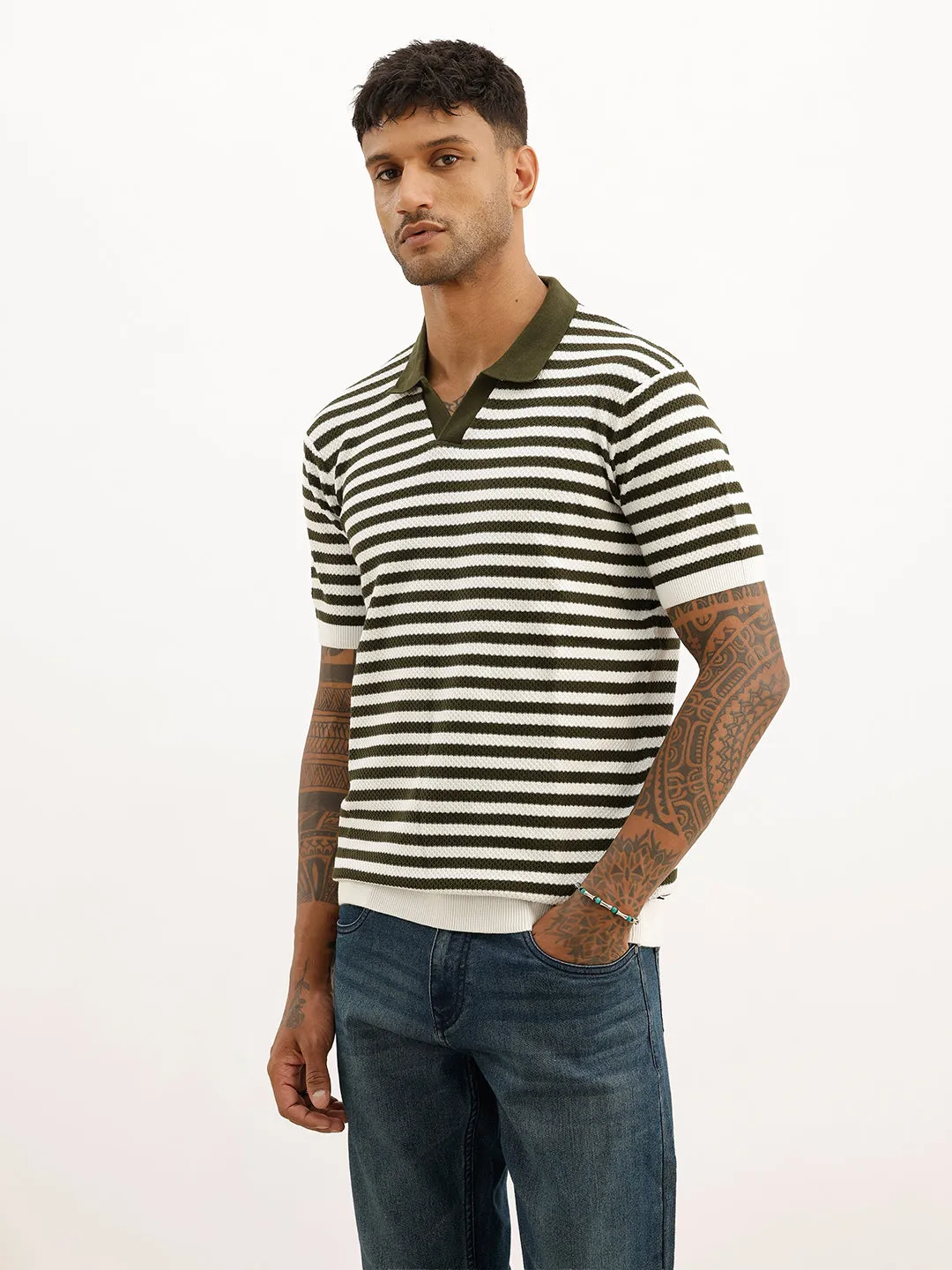 Slim Fit Textured Polo T-Shirt | Off White sold by Wrogn product image thumbnail 4
