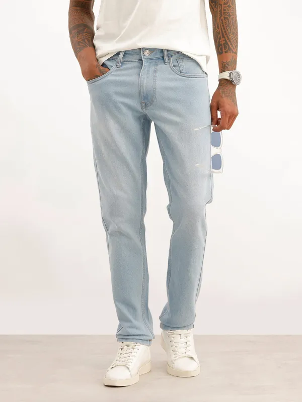 Solid Slim Fit Denim Jeans | Blue made by Wrogn