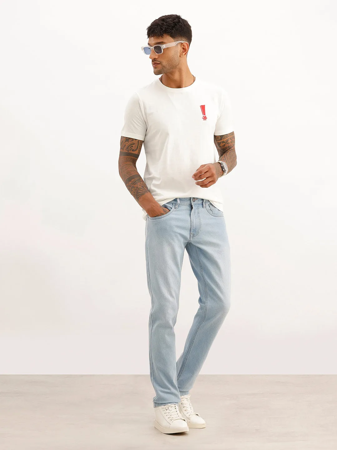 Solid Slim Fit Denim Jeans | Blue sold by Wrogn product image thumbnail 2