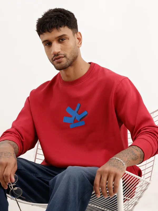 Comfort Fit Placement Printed Sweatshirt | Red made by Wrogn