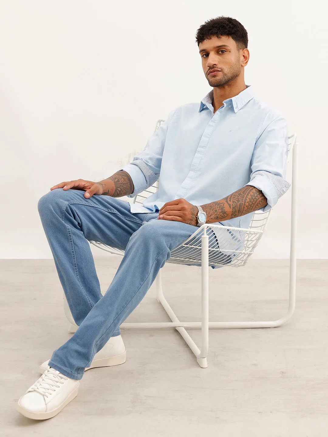Classic Solid Double Placket Shirt | Blue sold by Wrogn product image thumbnail 2