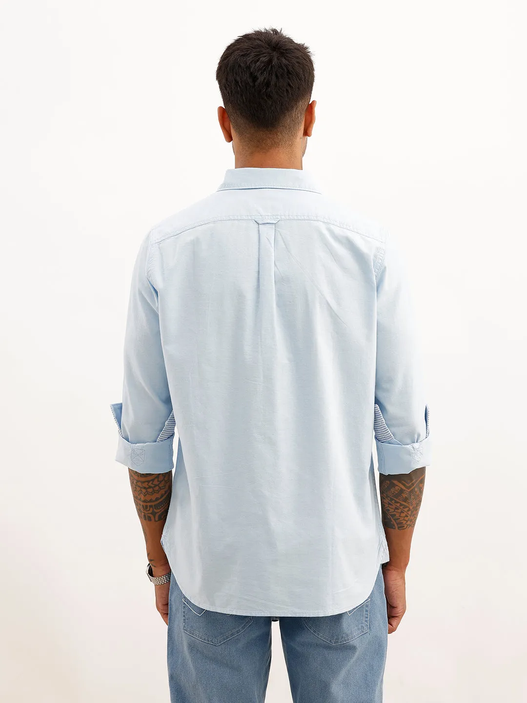 Classic Solid Double Placket Shirt | Blue sold by Wrogn product image thumbnail 3
