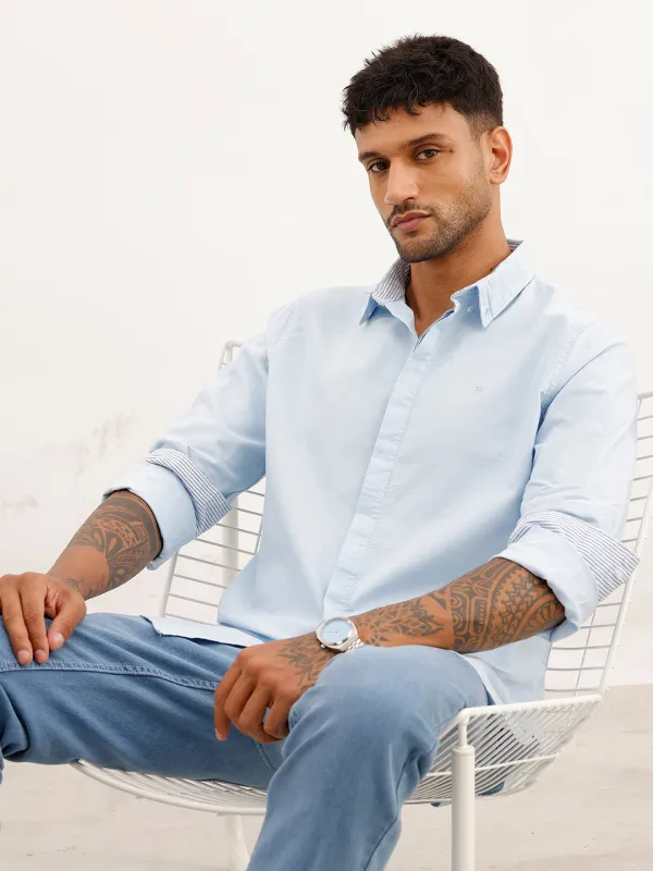 Classic Solid Double Placket Shirt | Blue made by Wrogn