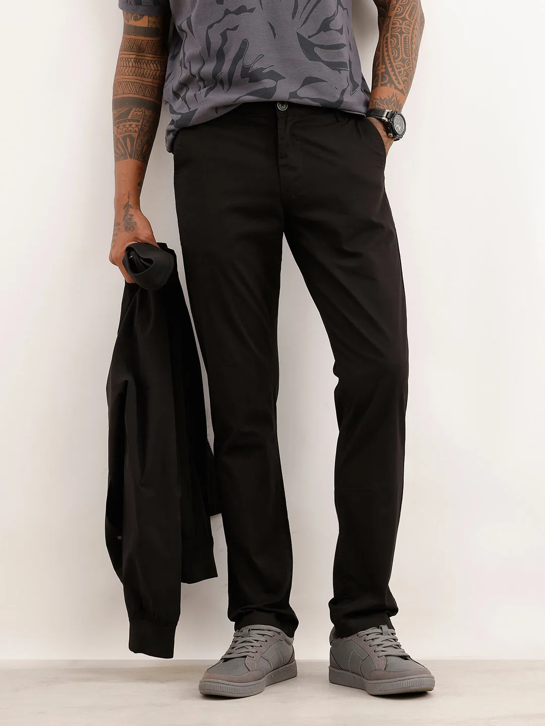 Solid Slim Fit Trouser | Black sold by Wrogn