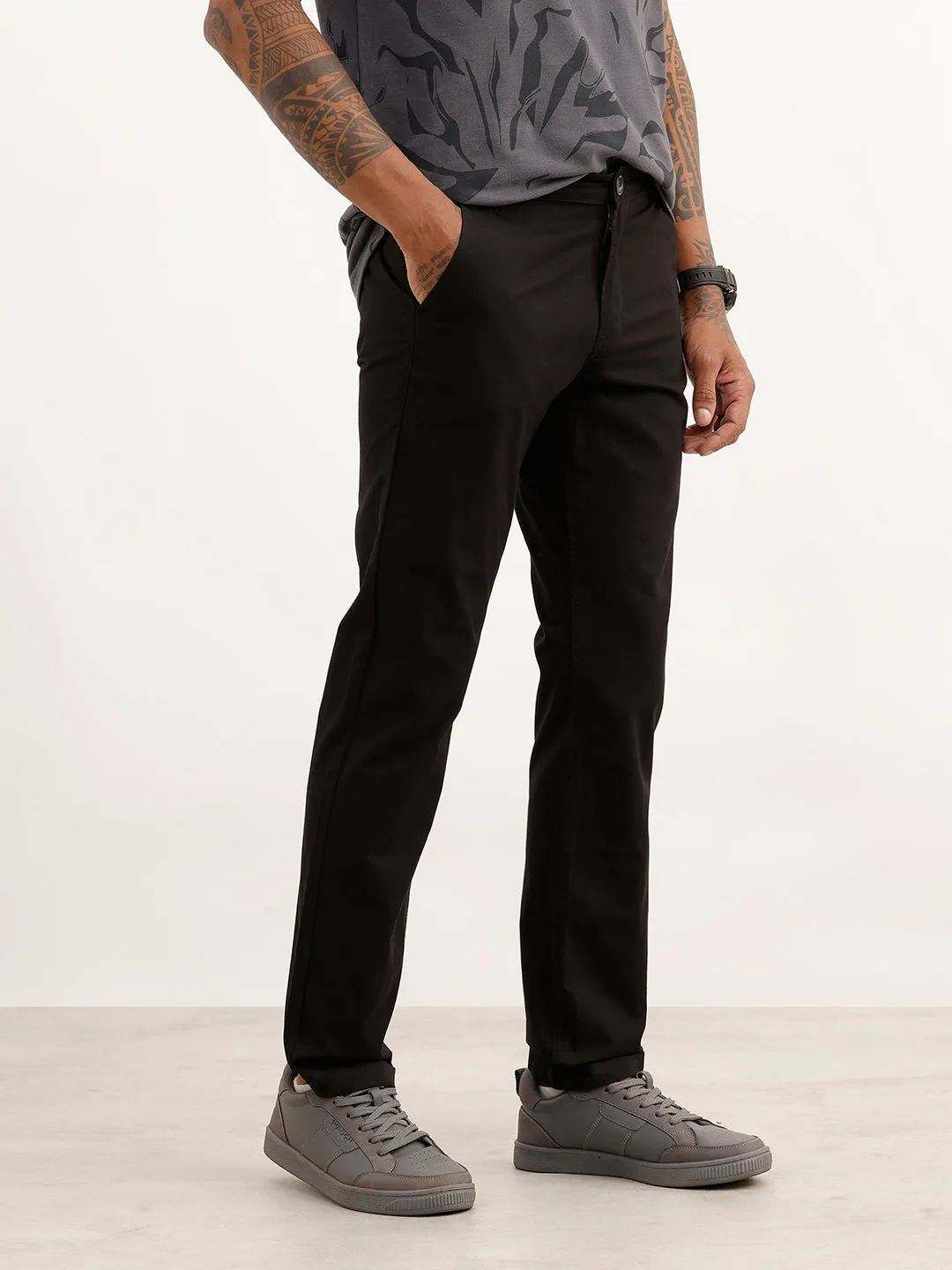 Solid Slim Fit Trouser | Black sold by Wrogn product image thumbnail 4