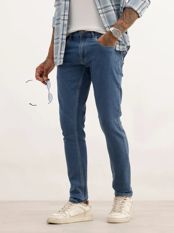 Slim Fit Solid Denim Jeans | Blue made by Wrogn