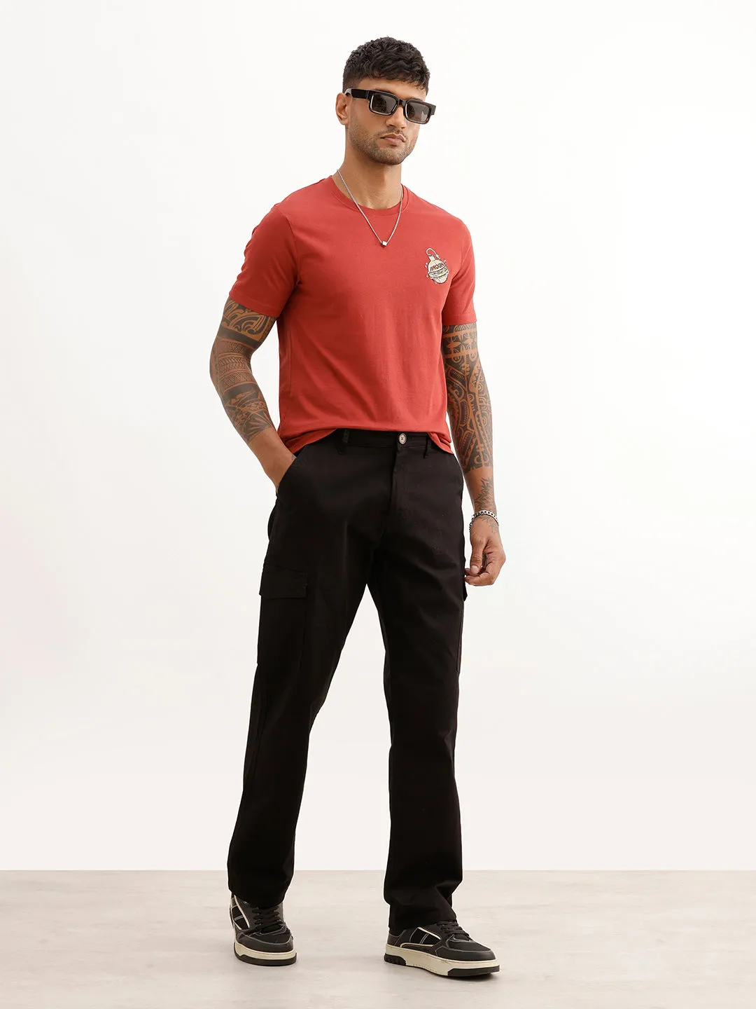 Solid Straight Fit Cargo Trouser | Black sold by Wrogn product image thumbnail 2