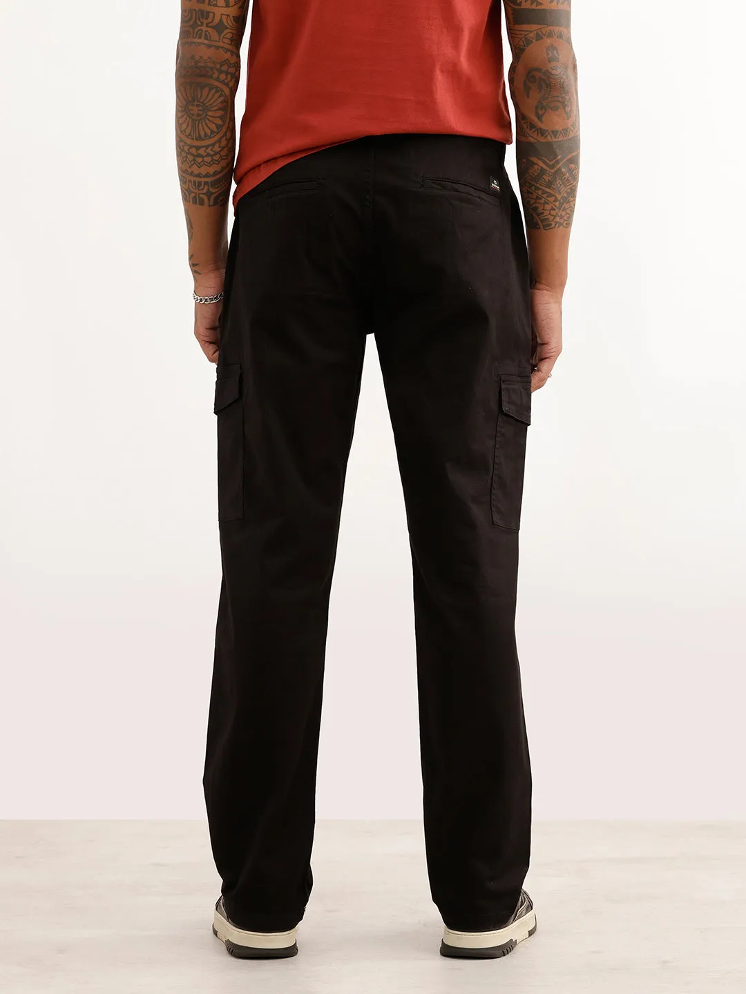 Solid Straight Fit Cargo Trouser | Black sold by Wrogn product image thumbnail 3