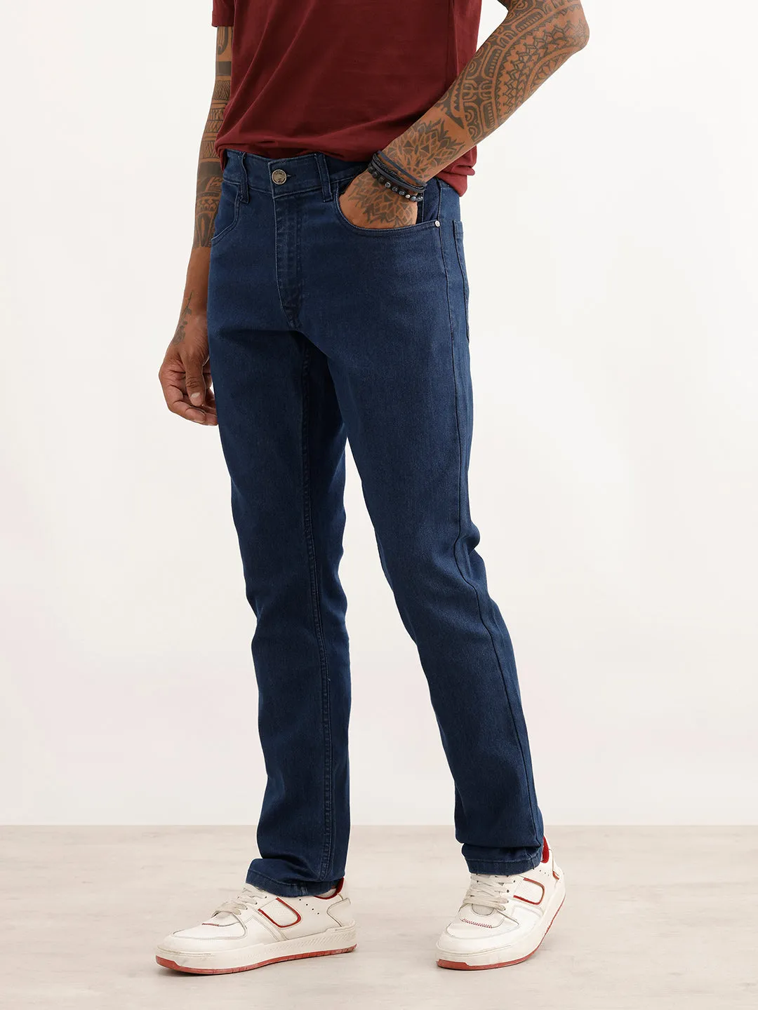 Solid Slim Fit Denim Jeans | Dark Blue sold by Wrogn product image thumbnail 4
