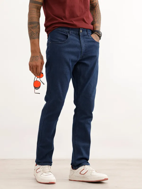 Solid Slim Fit Denim Jeans | Dark Blue made by Wrogn