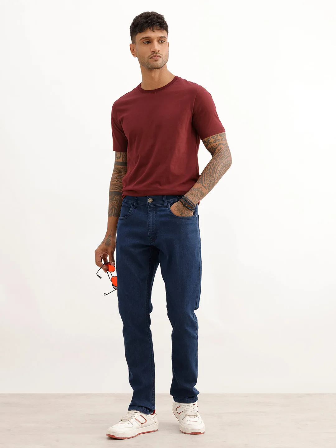 Solid Slim Fit Denim Jeans | Dark Blue sold by Wrogn product image thumbnail 2