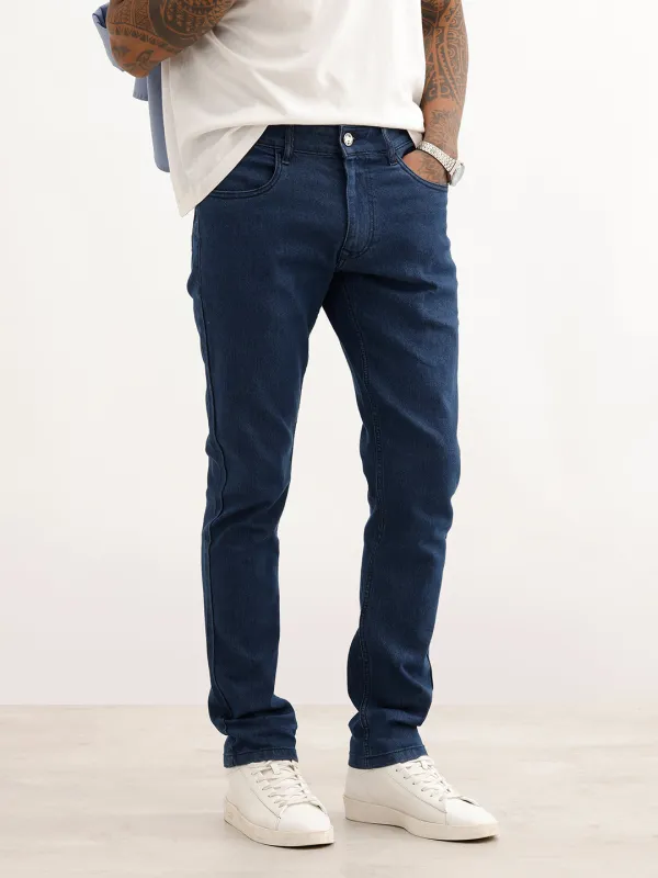 Solid Slim Fit Denim Jeans | Dark Blue made by Wrogn