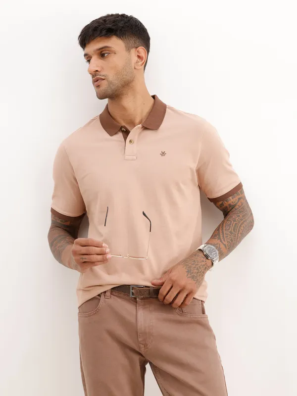 Slim Fit Contrast Collar Polo T-Shirt | Light Brown made by Wrogn