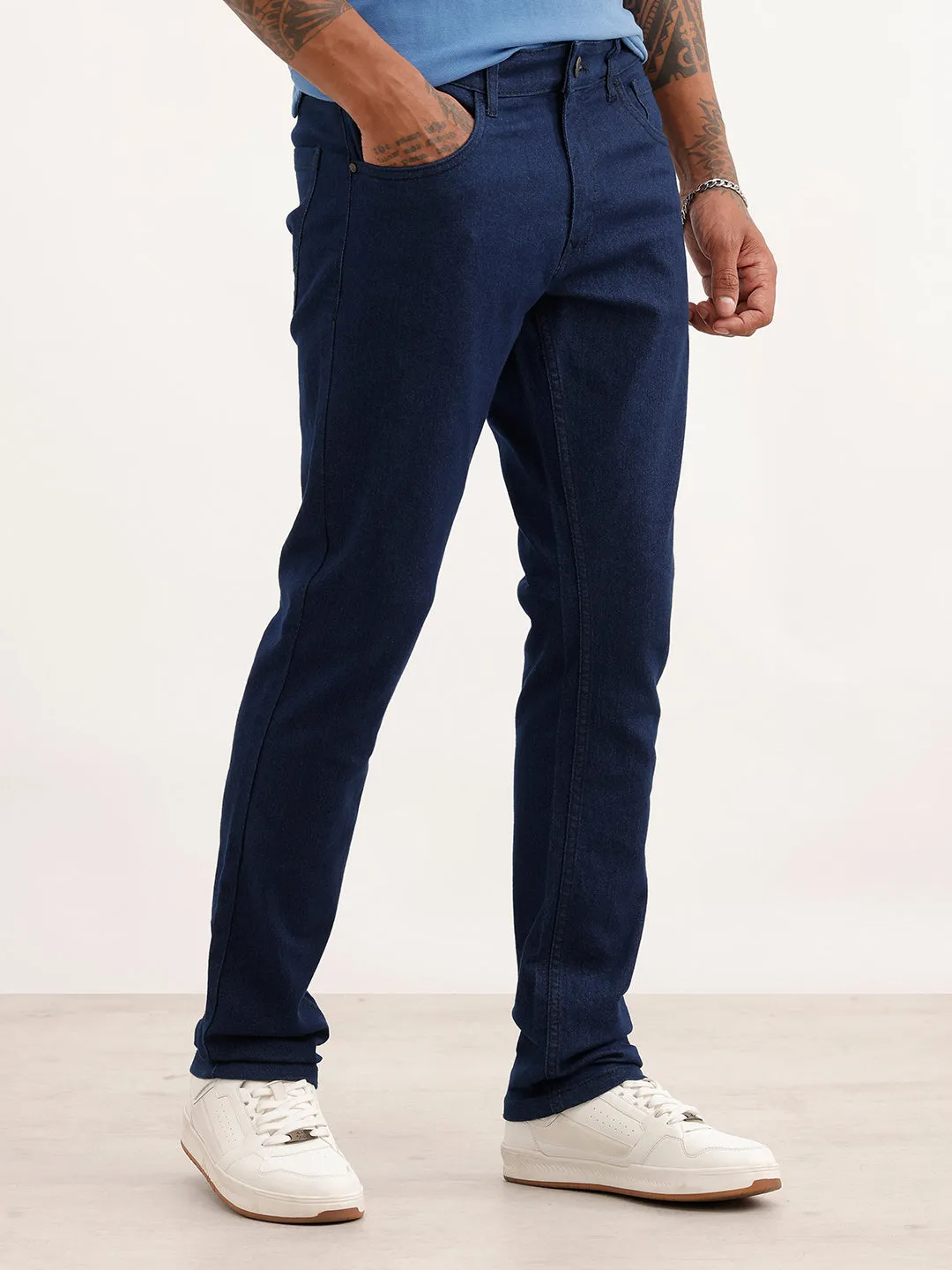 Solid Slim Fit Denim Jeans | Blue sold by Wrogn product image thumbnail 4