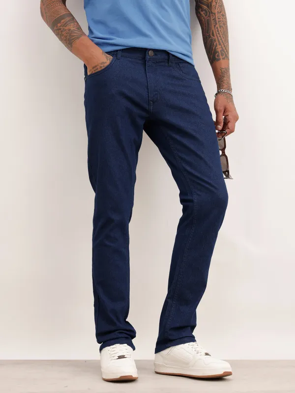 Solid Slim Fit Denim Jeans | Blue made by Wrogn