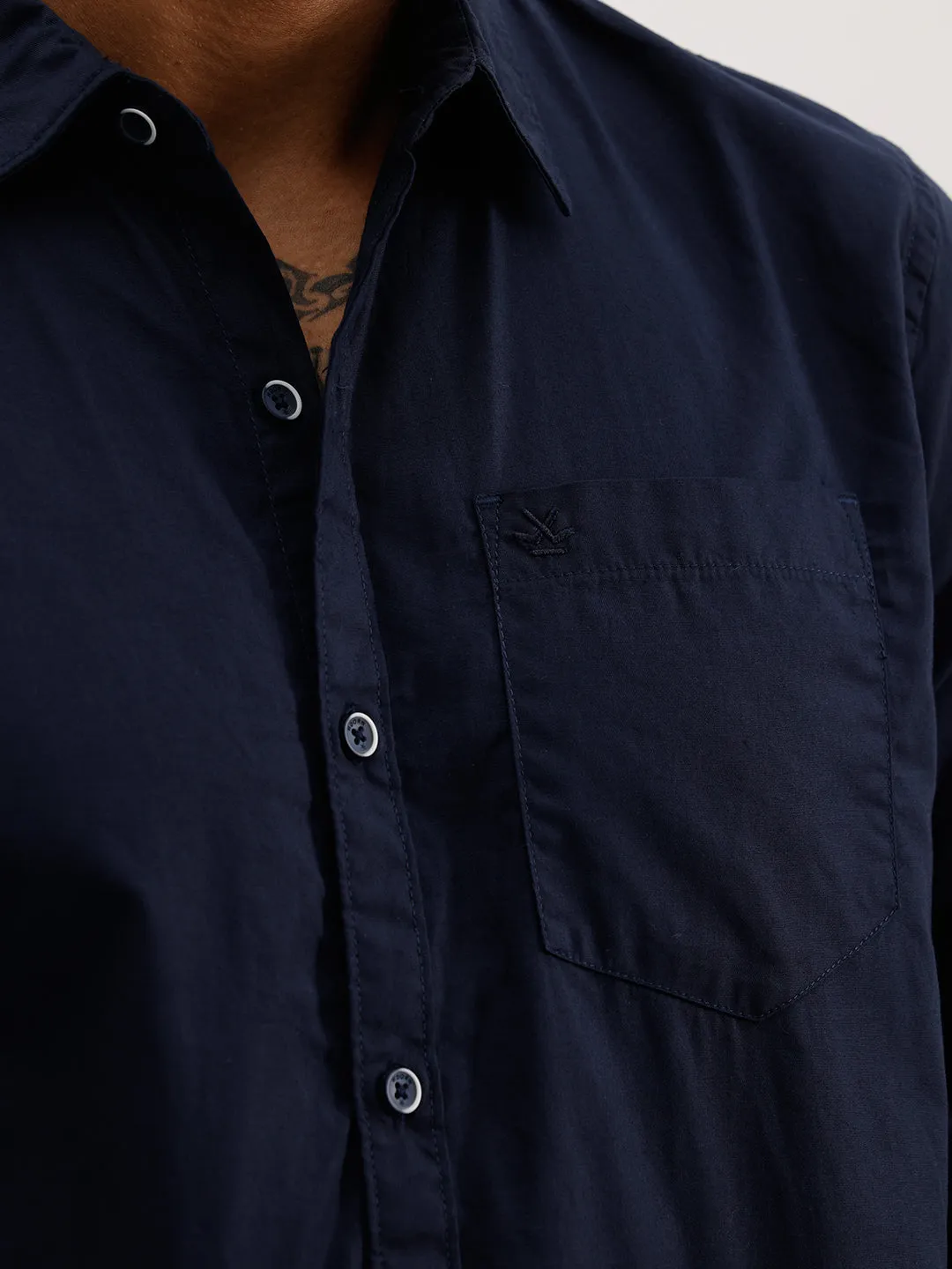 Solid Regular Fit Full Sleeve Shirt | Navy Blue sold by Wrogn product image thumbnail 5