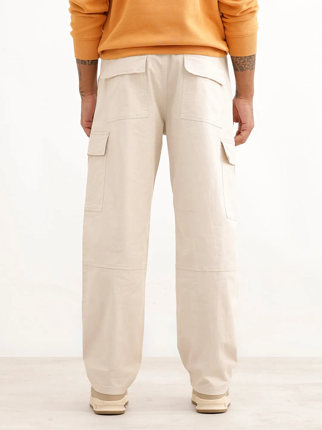 Solid Loose Fit Cargo Trouser | Beige sold by Wrogn product image thumbnail 3