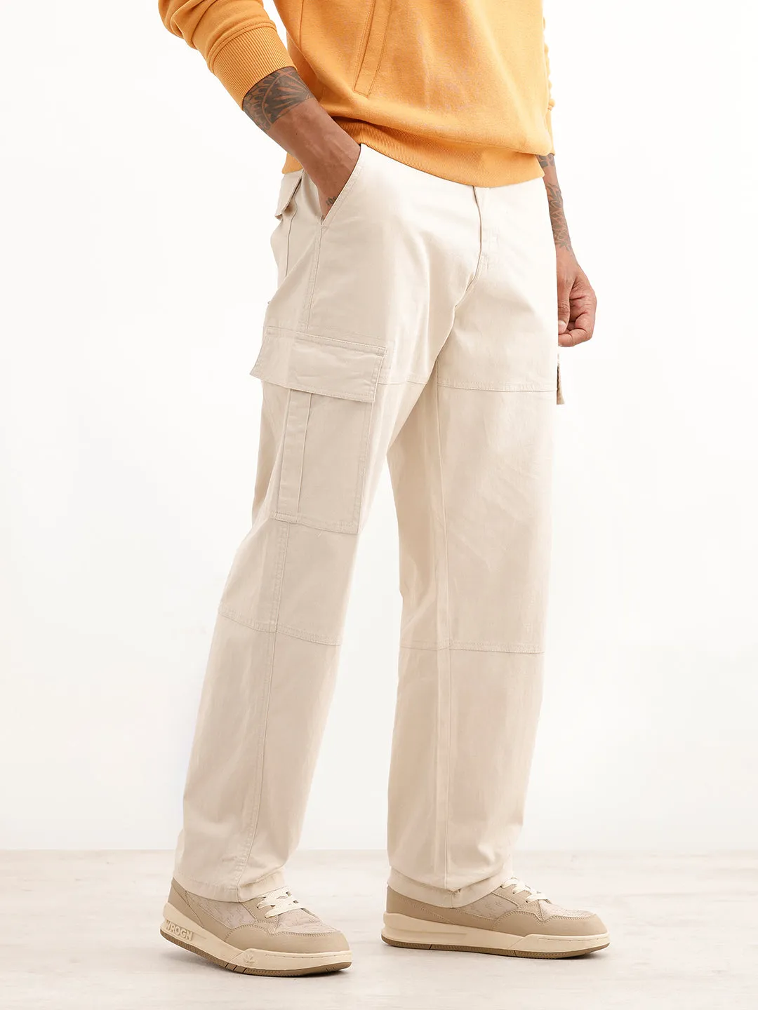 Solid Loose Fit Cargo Trouser | Beige sold by Wrogn product image thumbnail 4