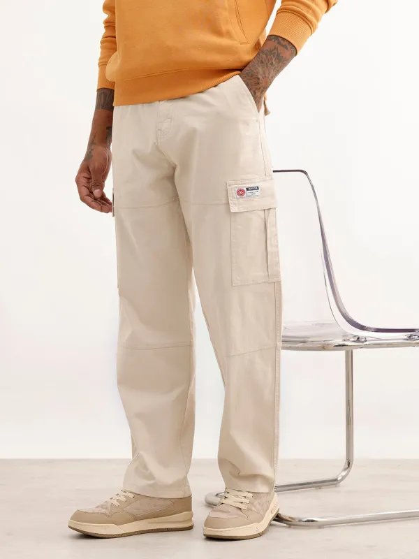 Solid Loose Fit Cargo Trouser | Beige made by Wrogn